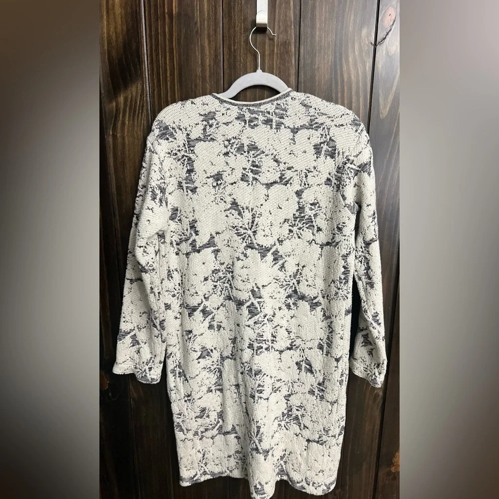 J. JILL White Gray Long Sleeve Jacquard Topper Longline Coat Jacket Size:Small